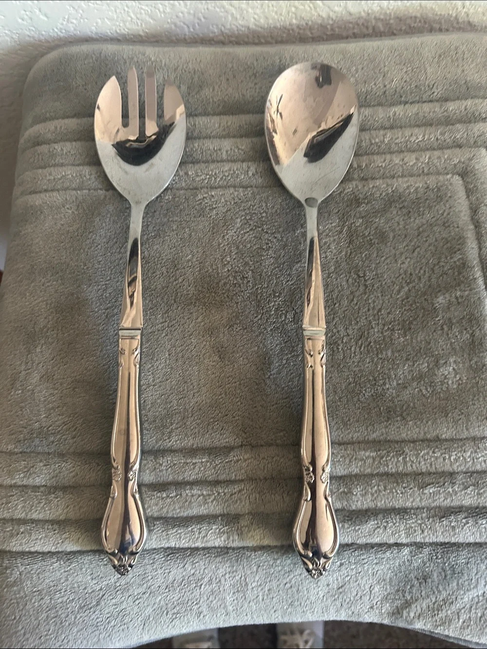 Imperial Brand  - Stainless Silver Salad Serving Spoon and Fork Set -